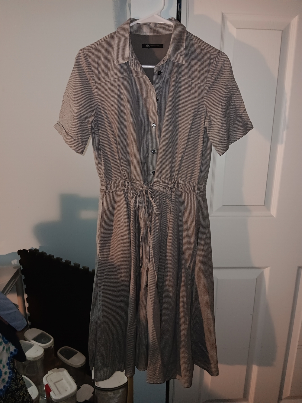 Armani Exchange Neutral Gray Button-Front Midi Shirtdress